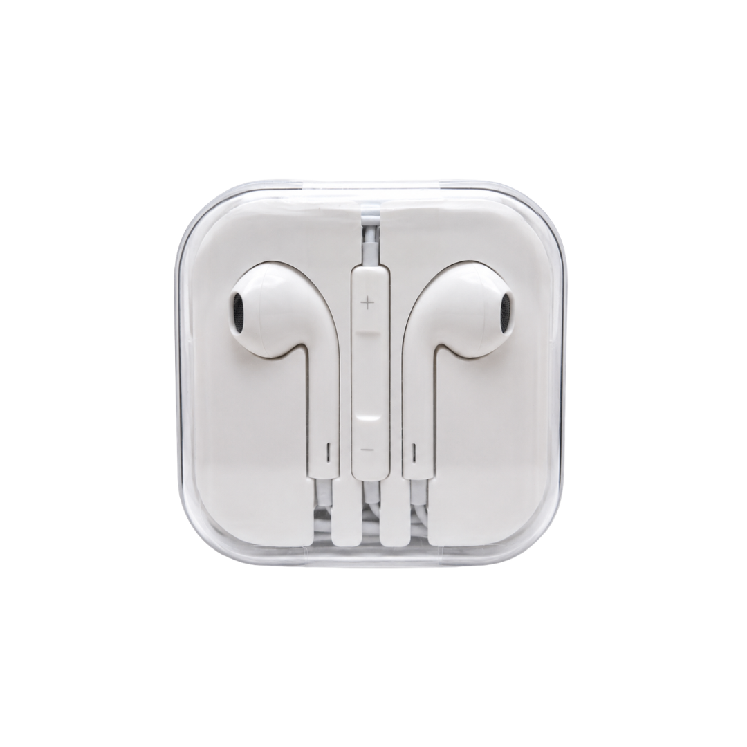 Apple style earphones white (budget) - Polycarbonate Clear Package - 10 Pack